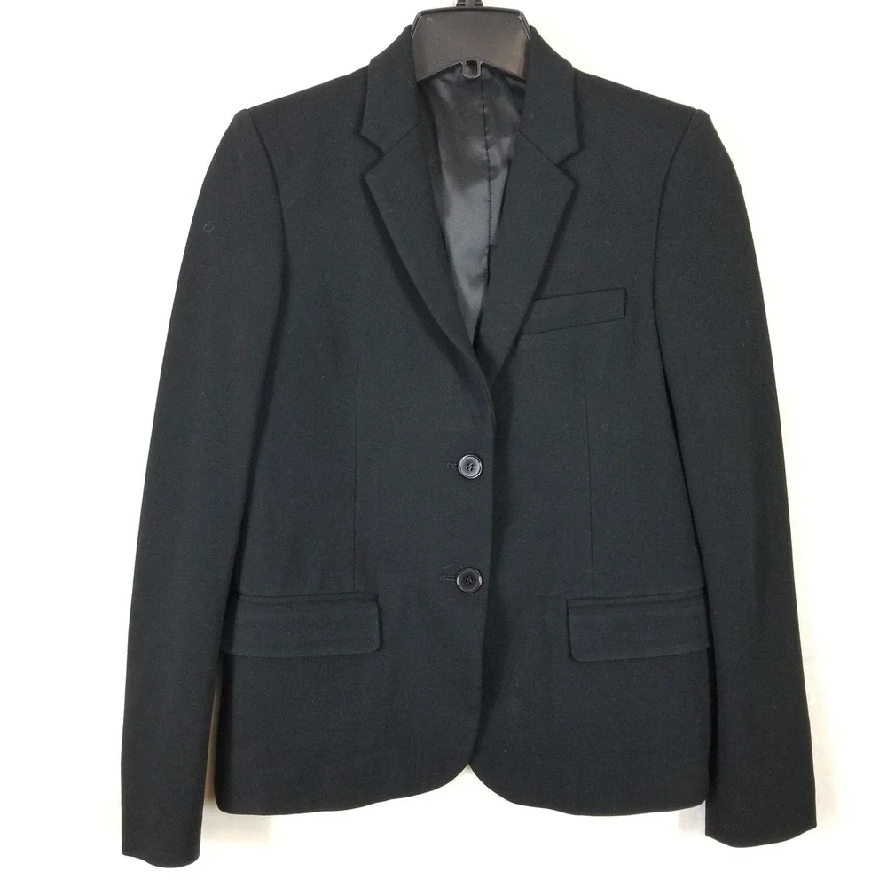 Theory Women Black Viscose Blend Two Button Tailored Blazer Jacket Sz 4 A0126110